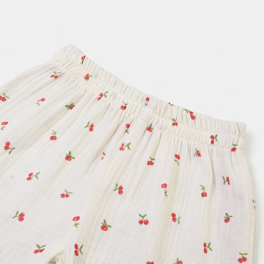 Girls Poly Crinkle Casual Short Pery-White