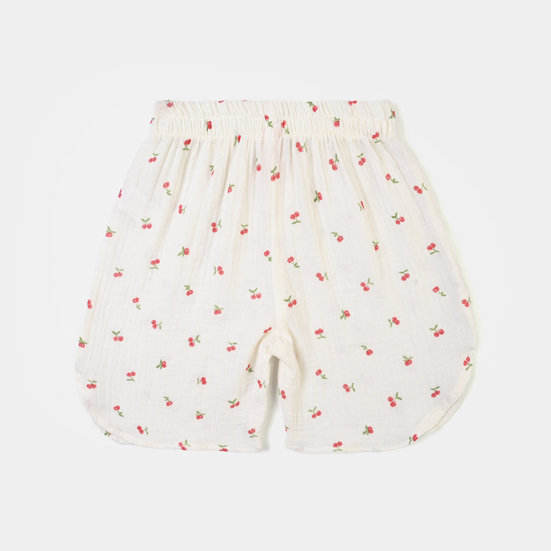 Girls Poly Crinkle Casual Short Pery-White