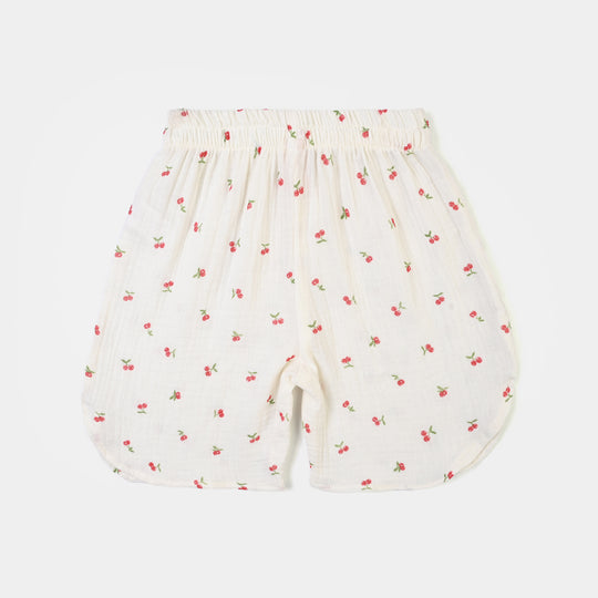 Girls Poly Crinkle Casual Short Pery-White