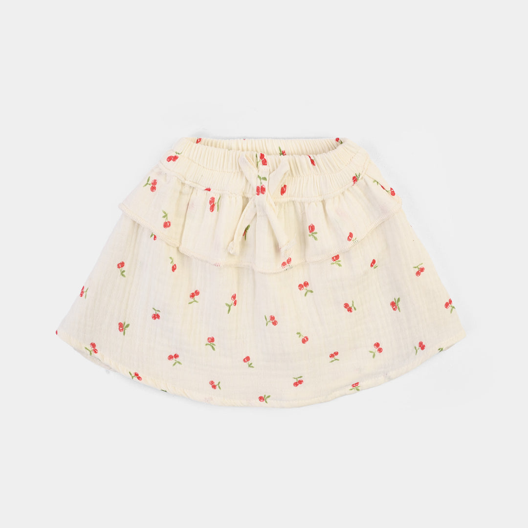 Infant Girls Poly Crinkle Casual Skirt Bow & Frill-White
