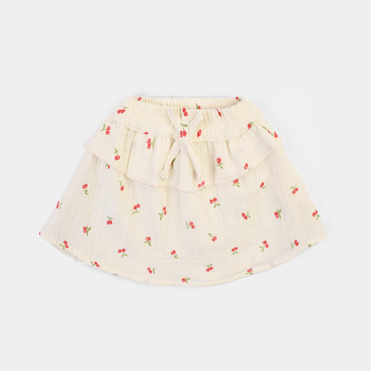 Infant Girls Poly Crinkle Casual Skirt Bow & Frill-White