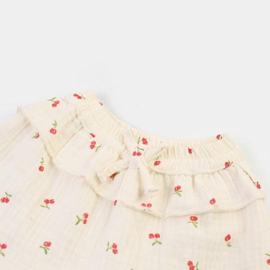 Infant Girls Poly Crinkle Casual Skirt Bow & Frill-White