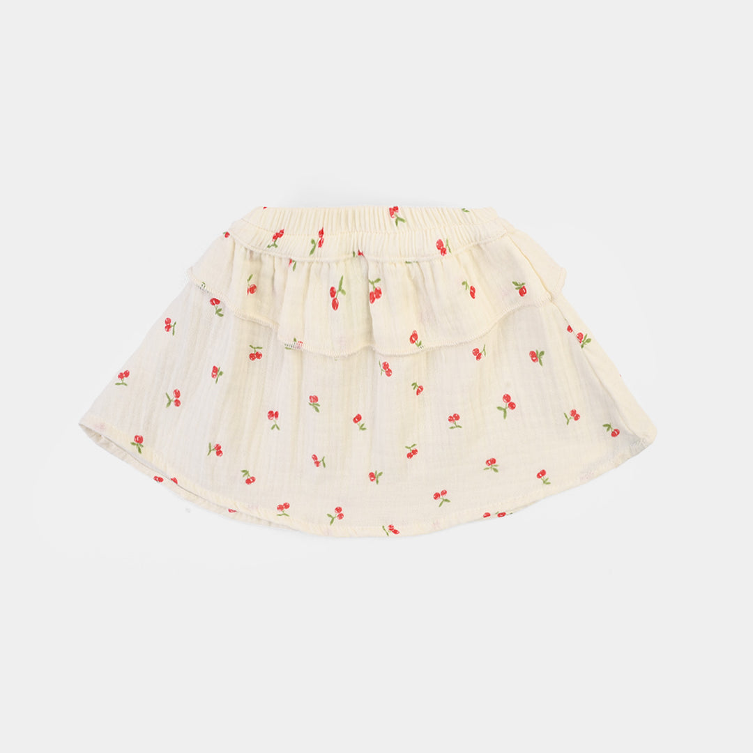 Infant Girls Poly Crinkle Casual Skirt Bow & Frill-White