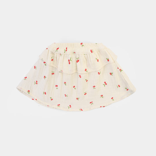 Infant Girls Poly Crinkle Casual Skirt Bow & Frill-White