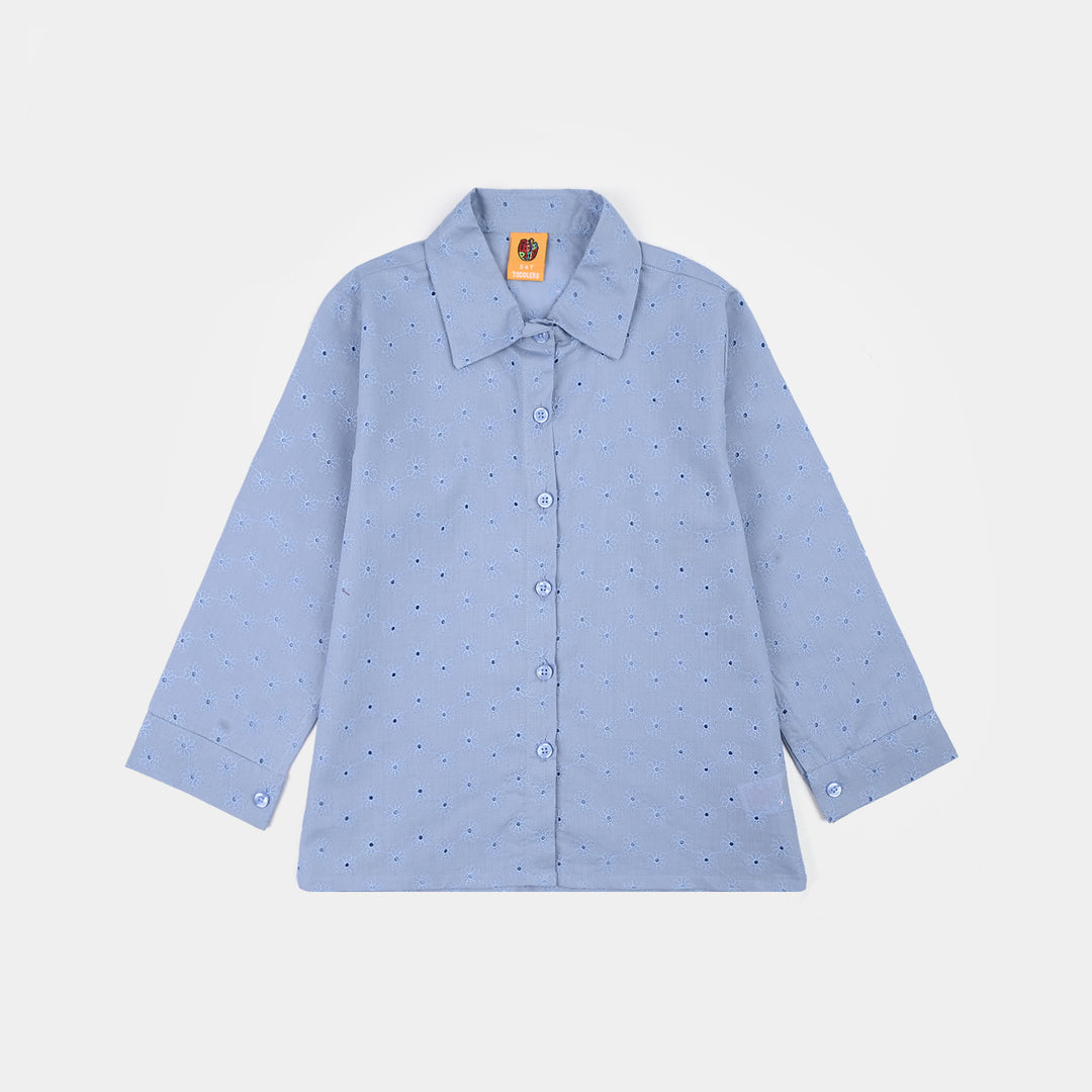 Girls Chikankari Emb Top Funky-Blue