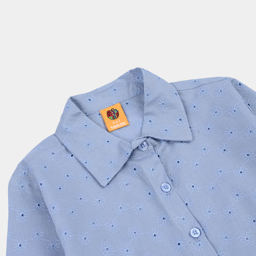 Girls Chikankari Emb Top Funky-Blue