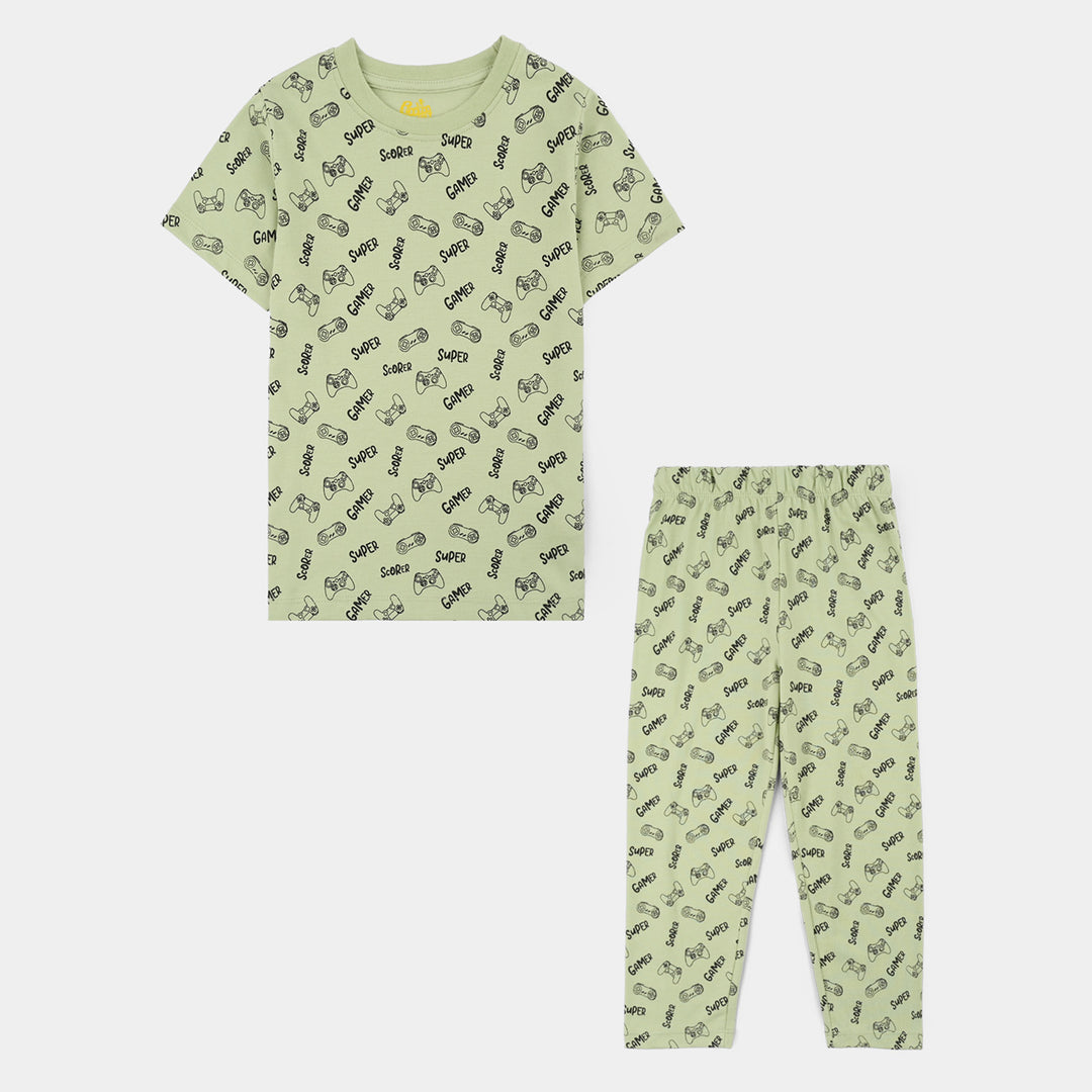 Boys Poly Cotton Jersey Night Suit SUPER GAMER-GREEN