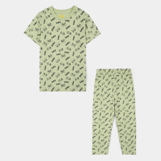 Boys Poly Cotton Jersey Night Suit SUPER GAMER-GREEN