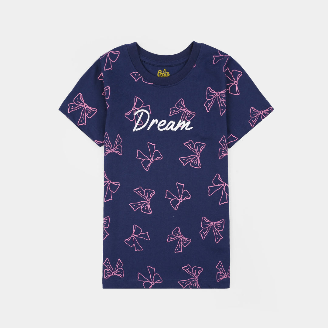 Girls Poly Cotton Jersey Night Suit DREAM-Blue