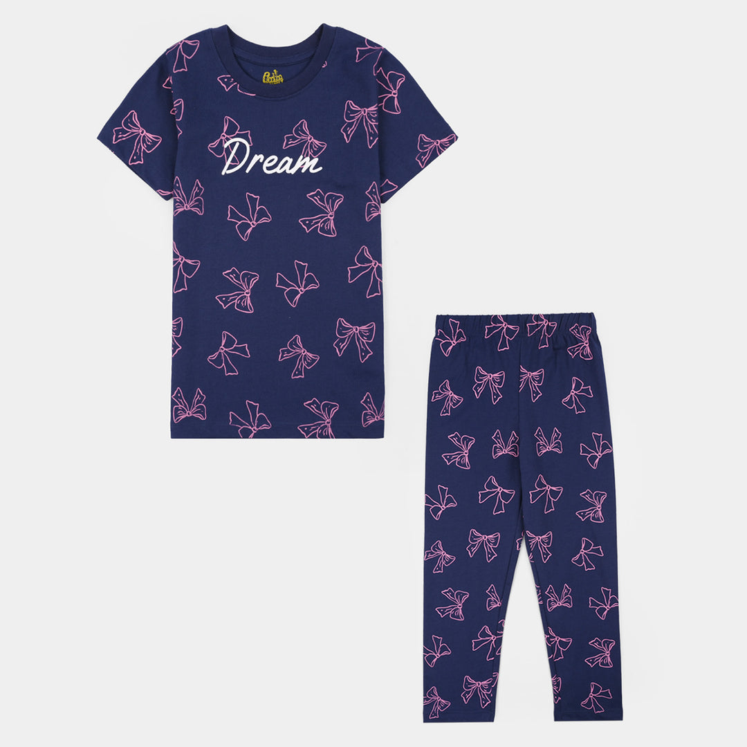 Girls Poly Cotton Jersey Night Suit DREAM-Blue