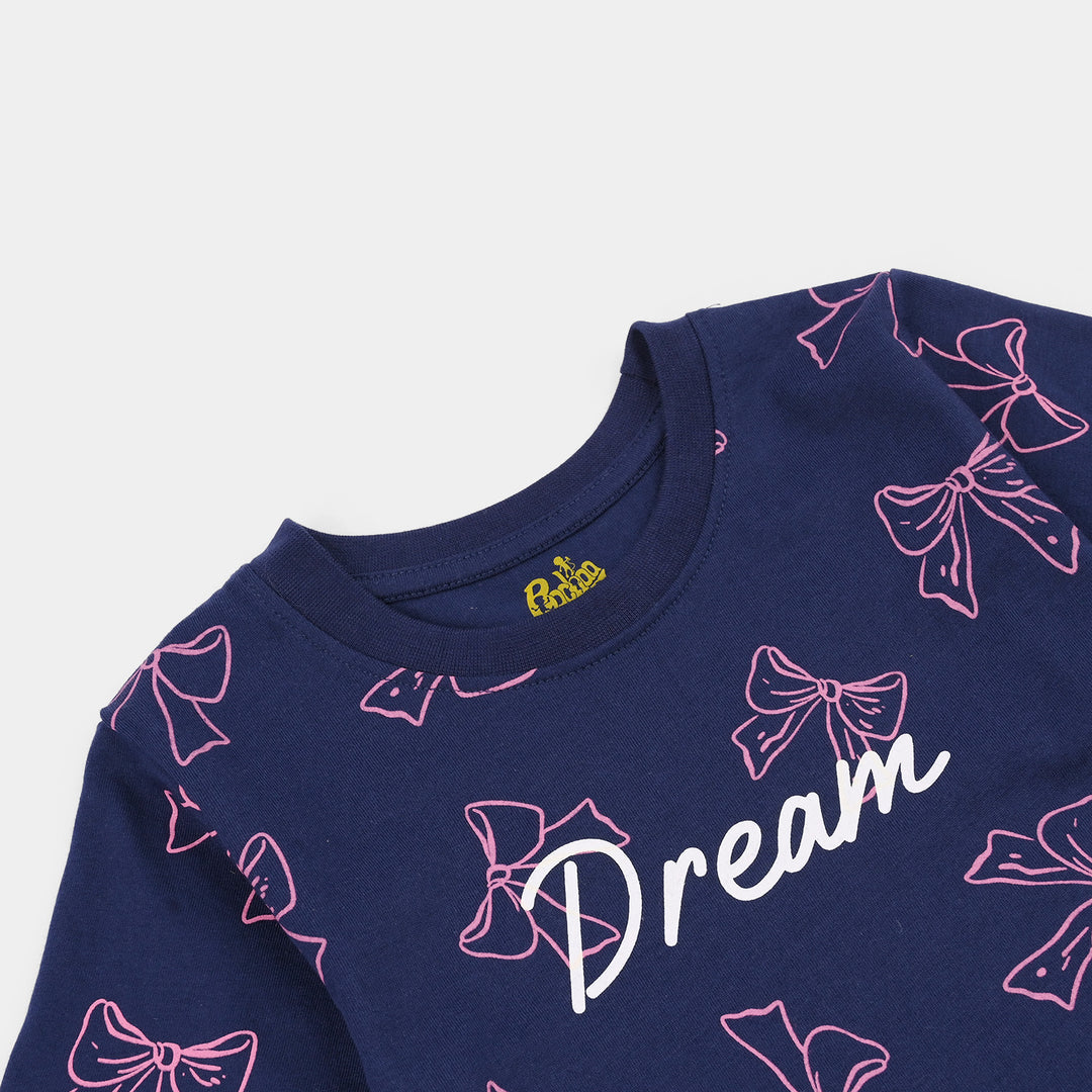 Girls Poly Cotton Jersey Night Suit DREAM-Blue