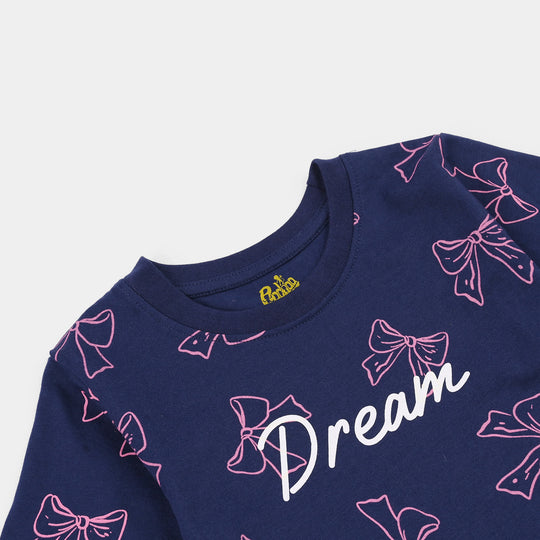 Girls Poly Cotton Jersey Night Suit DREAM-Blue