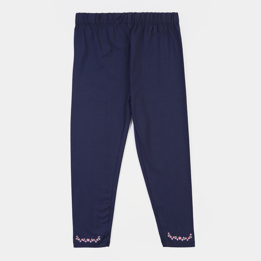 Girls Lycra Jersey EMB Tights FLOWER-NAVY