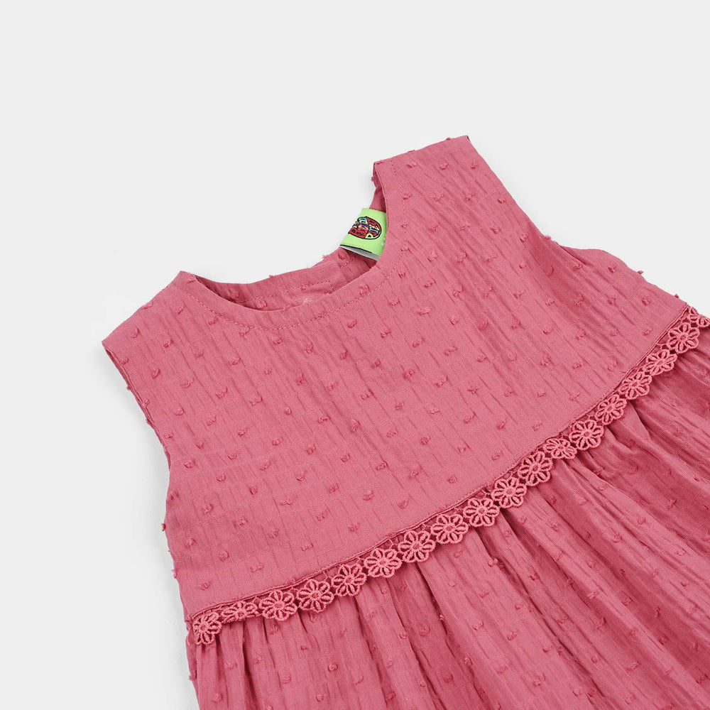 Infant Girls Cotton Brochia Casual Frock Candy-Pink