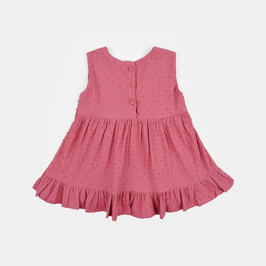 Infant Girls Cotton Brochia Casual Frock Candy-Pink
