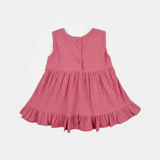 Infant Girls Cotton Brochia Casual Frock Candy-Pink