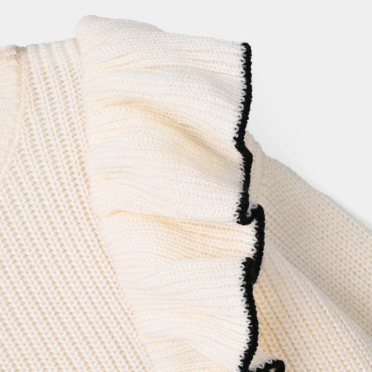Girls Acrylic Sweater - Twirl - Off White