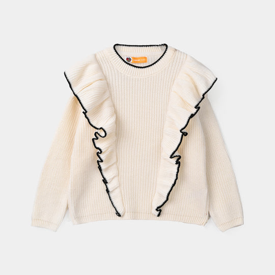 Girls Acrylic Sweater - Twirl - Off White