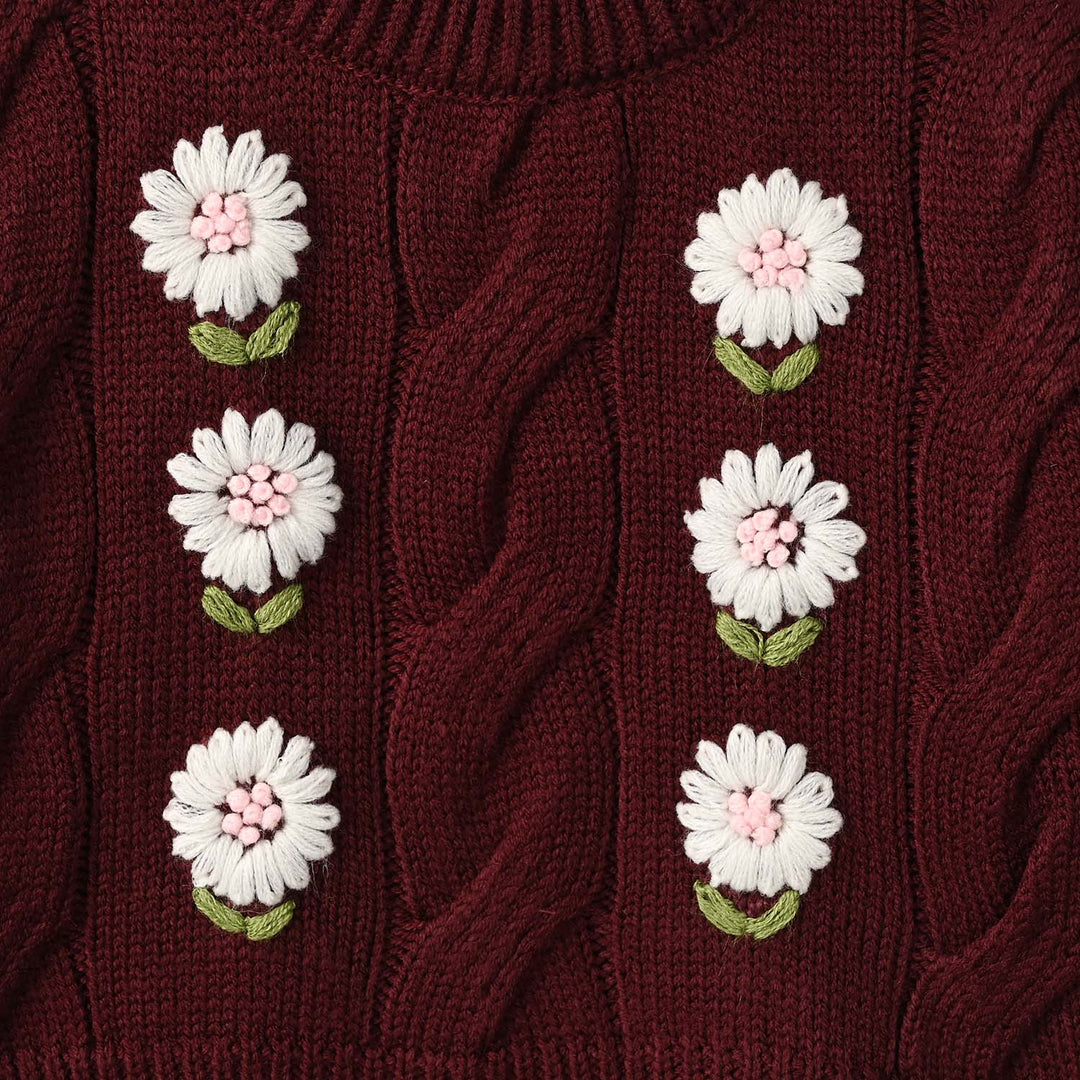 Infant Girls Acrylic Sweater Daisy Garden - Maroon