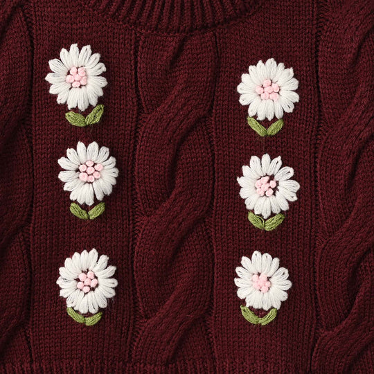 Infant Girls Acrylic Sweater Daisy Garden - Maroon