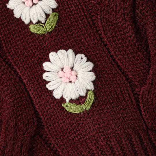 Infant Girls Acrylic Sweater Daisy Garden - Maroon