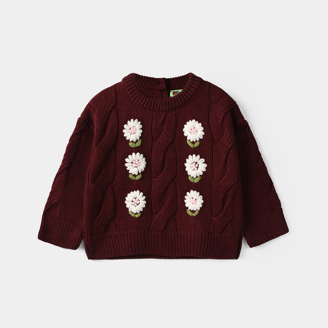 Infant Girls Acrylic Sweater Daisy Garden - Maroon
