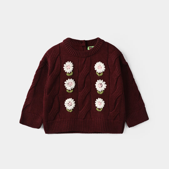 Infant Girls Acrylic Sweater Daisy Garden - Maroon