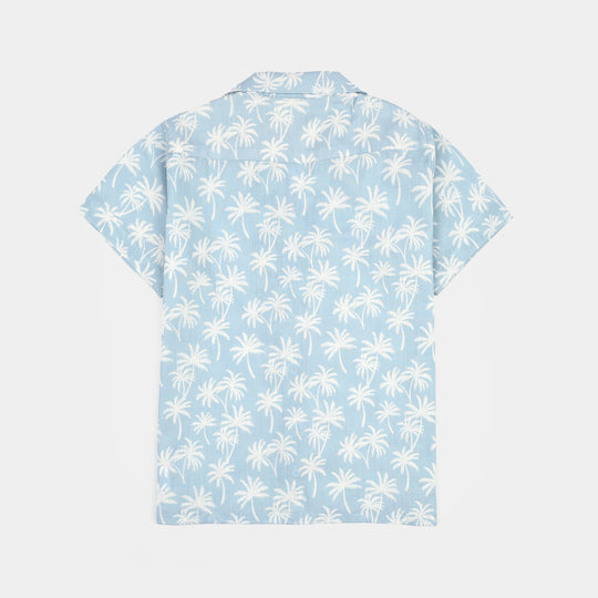 Boys Cotton Slub Shirt (Palm N Palm)-Blue