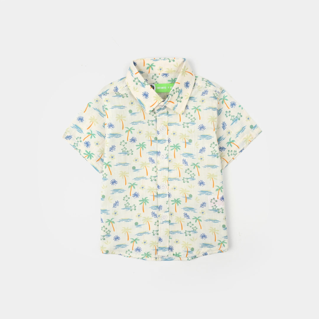 Infant Boys Cotton Slub Shirt (Palm Tree)-White
