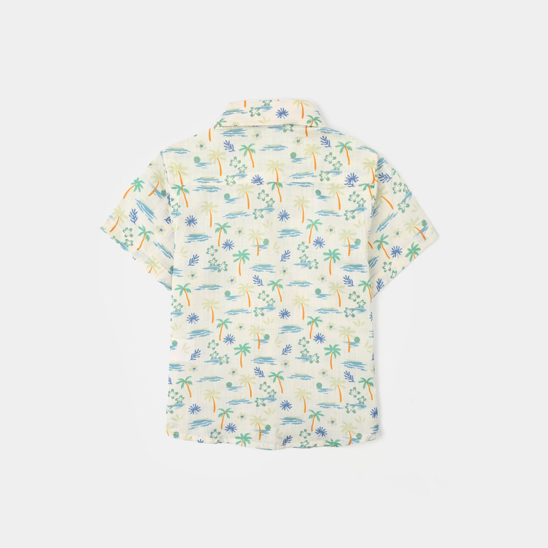 Infant Boys Cotton Slub Shirt (Palm Tree)-White