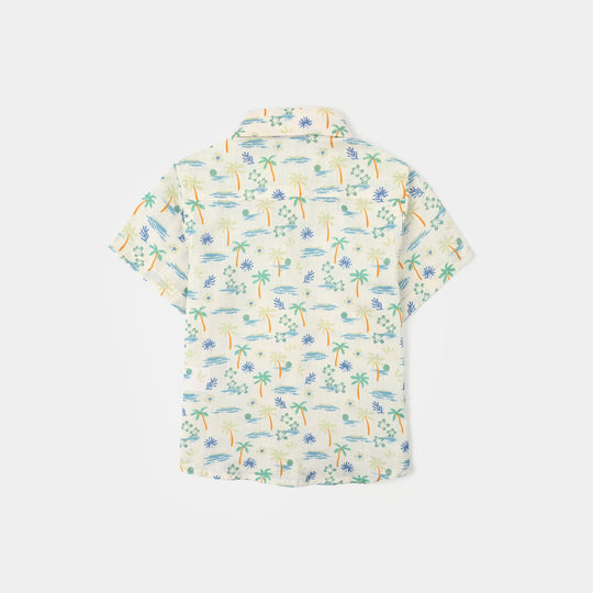 Infant Boys Cotton Slub Shirt (Palm Tree)-White