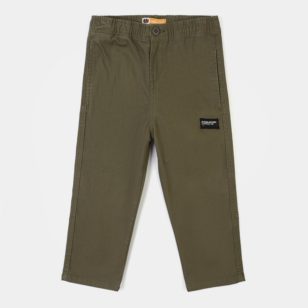 Boys Cotton Twill Pant Round Around-Olive Green