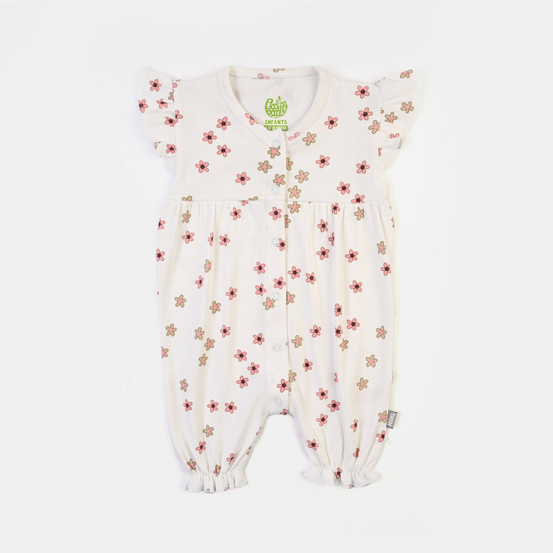 Infant Girls 2x1 Rib Romper Flowers-OFF White
