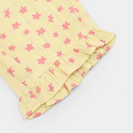 Girls Poly Twill SHORT FLOWER-Yellow