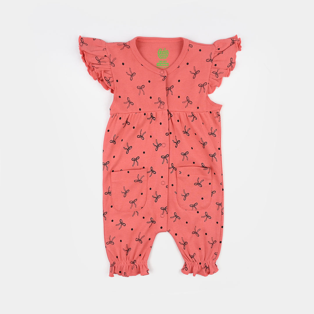 Infant Girls Cotton Interlock Fashion Romper Dotted Bow-Pink
