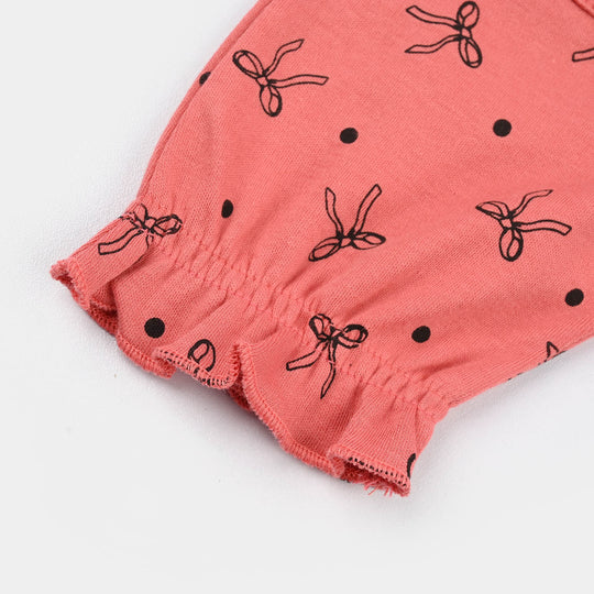 Infant Girls Cotton Interlock Fashion Romper Dotted Bow-Pink