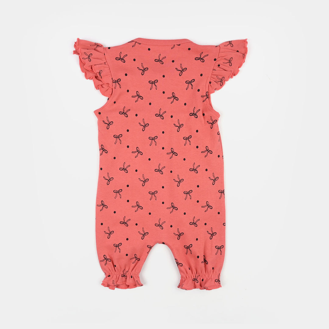 Infant Girls Cotton Interlock Fashion Romper Dotted Bow-Pink