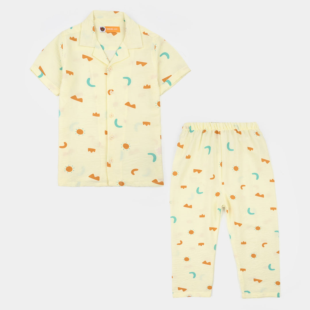 Boys Linen Viscose Nightwear-Shapes-Off.White