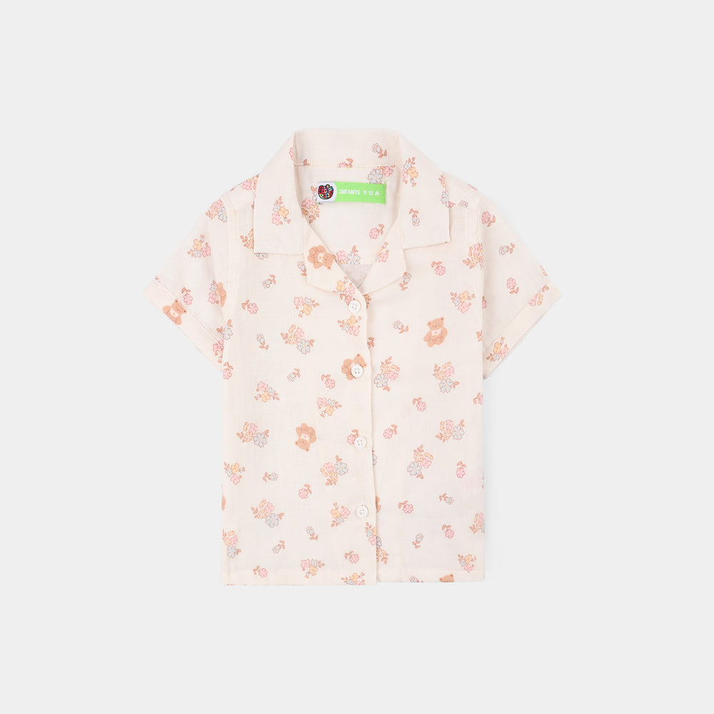 Infant Girls Linen Viscose 2PC Set – Cream