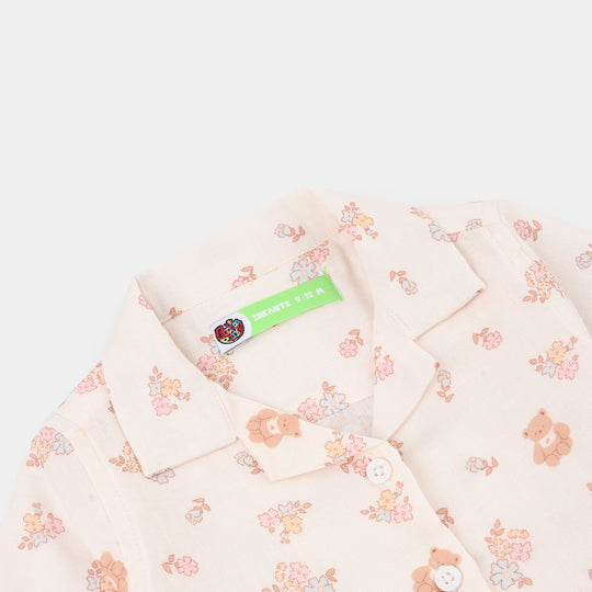 Infant Girls Linen Viscose 2PC Set – Cream