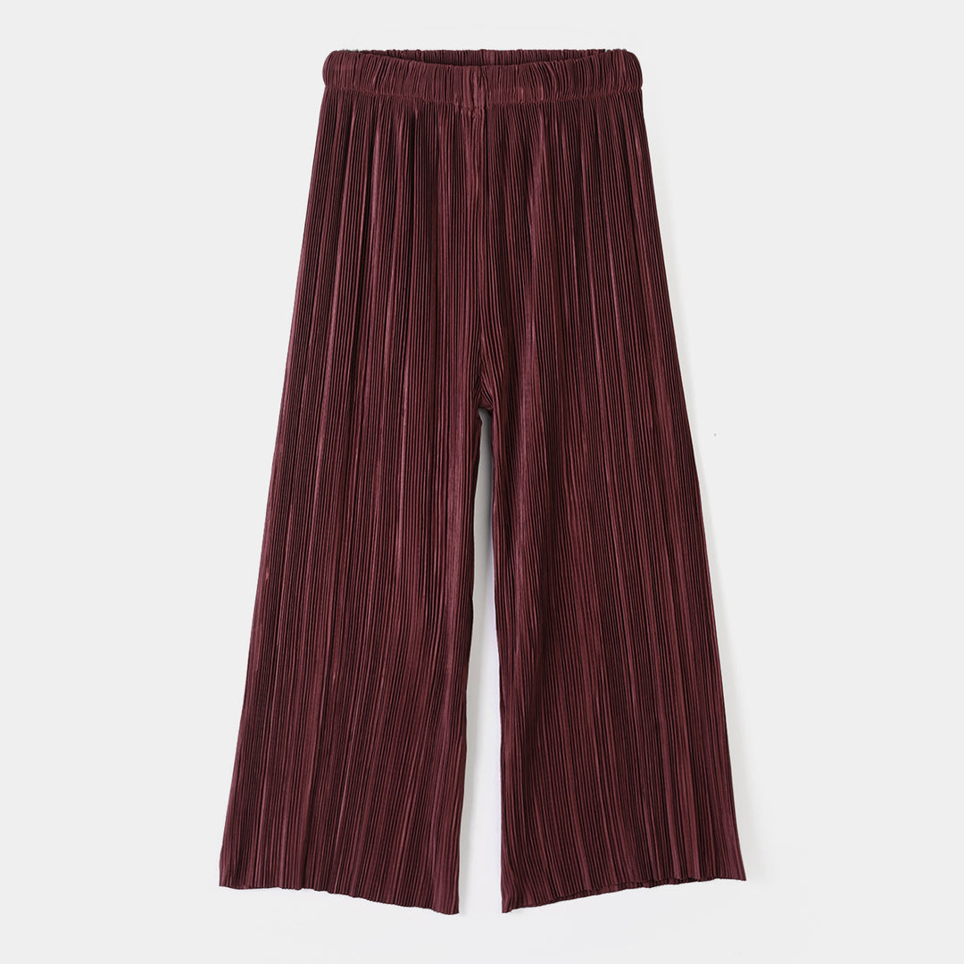 Girls Polyester Pleated Pant – Maroon