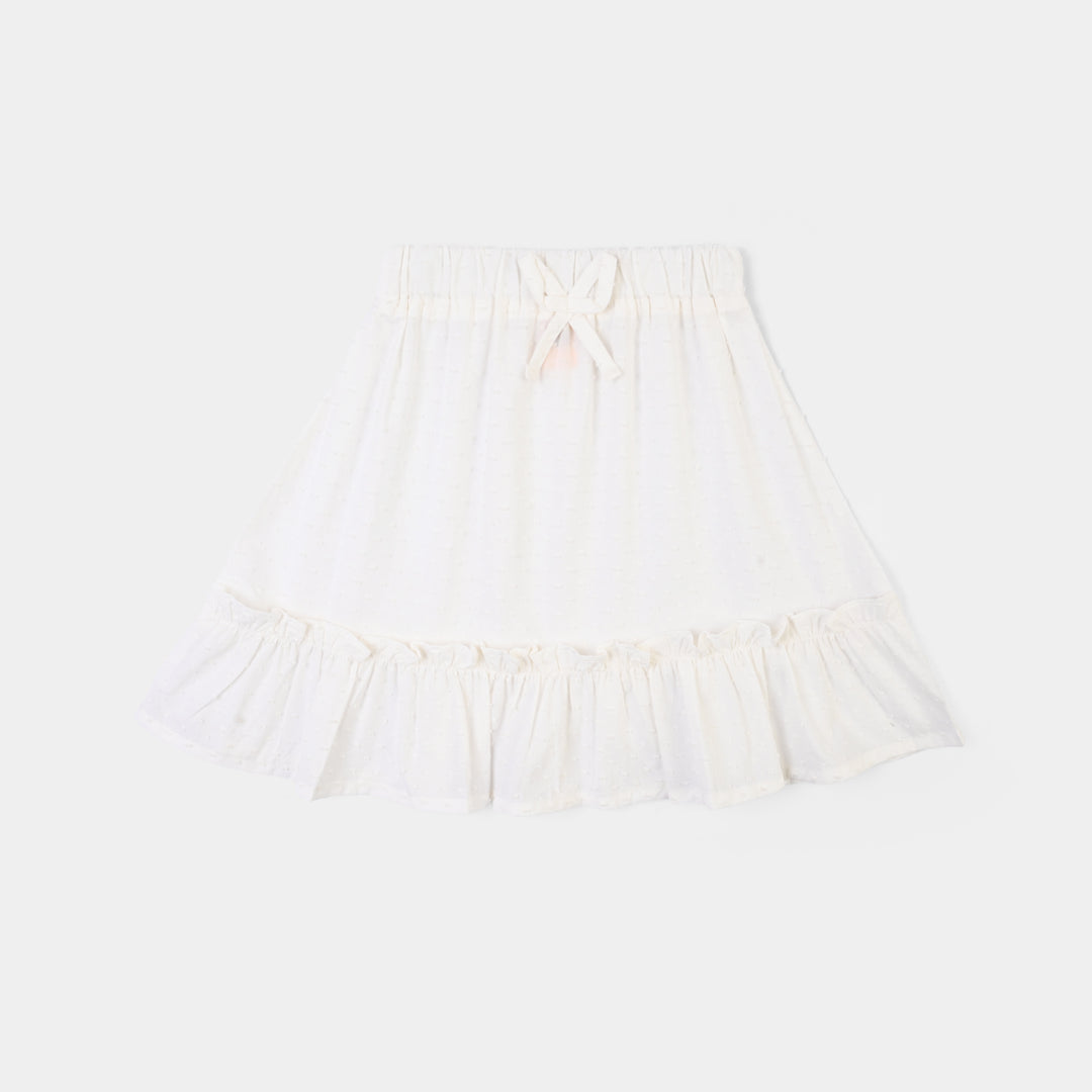 Girls Cotton Brochia Short Skirt-White