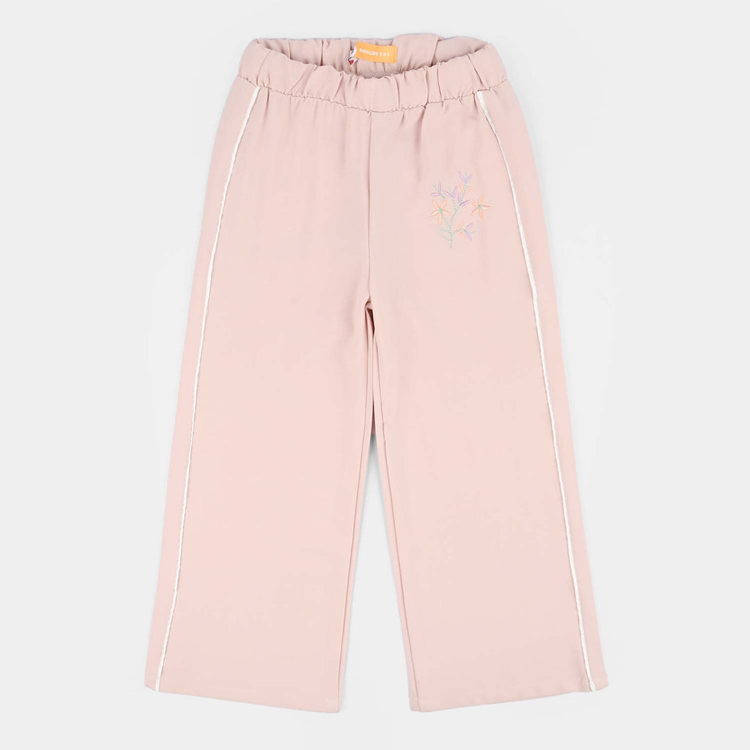 Girls Cotton Twill Pant Flowers-Pink