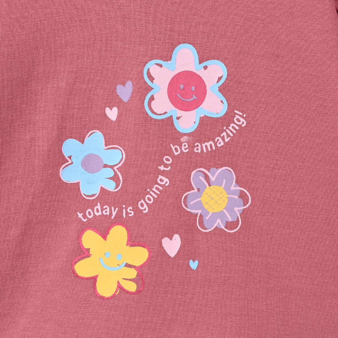 Infant Girls Cotton Jersey T-Shirt Full Sleeves Amazing Day - Rose Pink