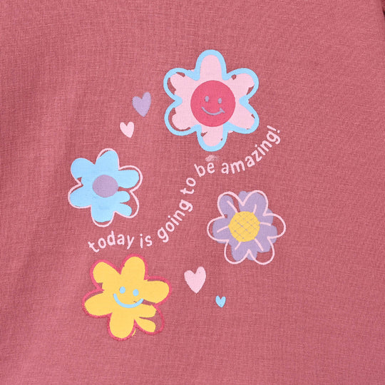Infant Girls Cotton Jersey T-Shirt Full Sleeves Amazing Day - Rose Pink