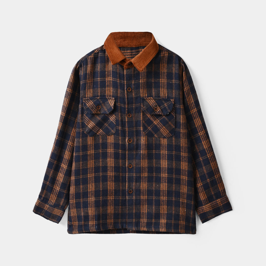 Boys Flannel Shirt (Eight) - Navy & Check
