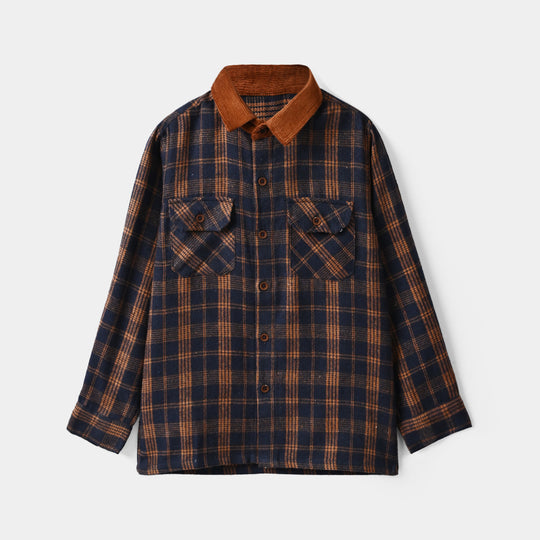 Boys Flannel Shirt (Eight) - Navy & Check