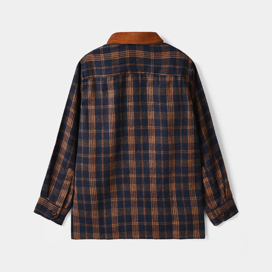 Boys Flannel Shirt (Eight) - Navy & Check