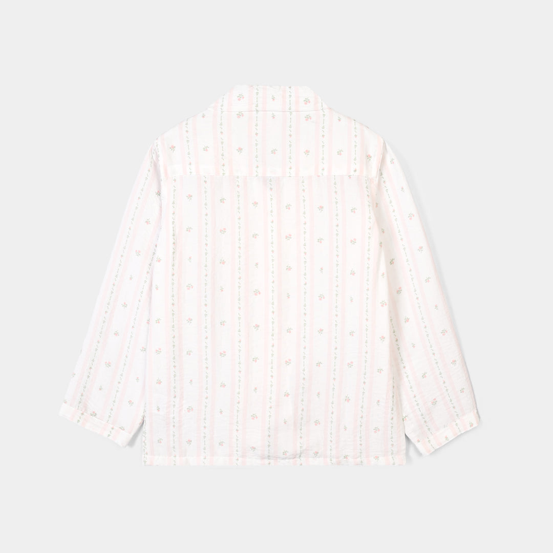 Girls Linen Viscose Nightwear Pink Floral Stripe - White/Pink