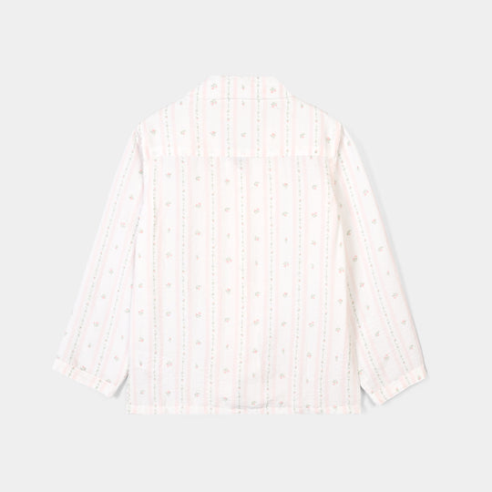 Girls Linen Viscose Nightwear Pink Floral Stripe - White/Pink
